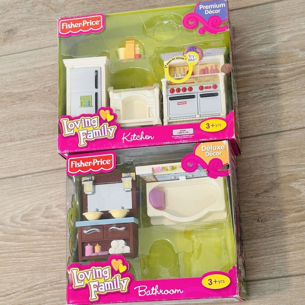 Fisher-Price LOVING FAMILY Dollhouse Premium Decor Kitchen Bathroom 2008 Lot